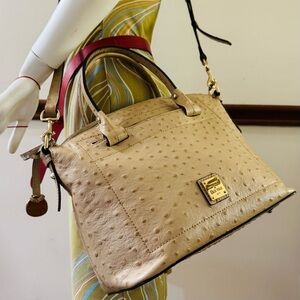 Dooney & Bourke Cream Ostrich Embossed Leather Dome Satchel/Crossbody EUC!!!